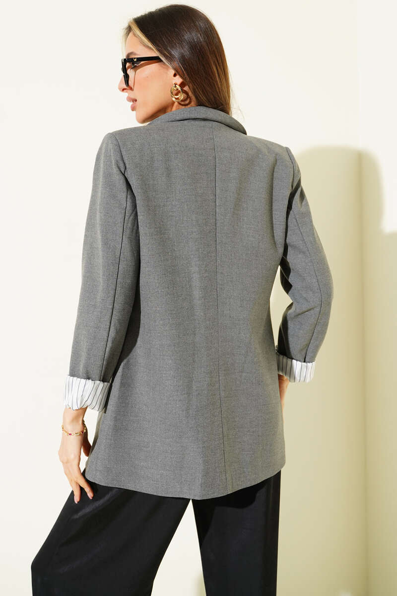 Çizgi Astarlı Düğmeli Blazer Ceket