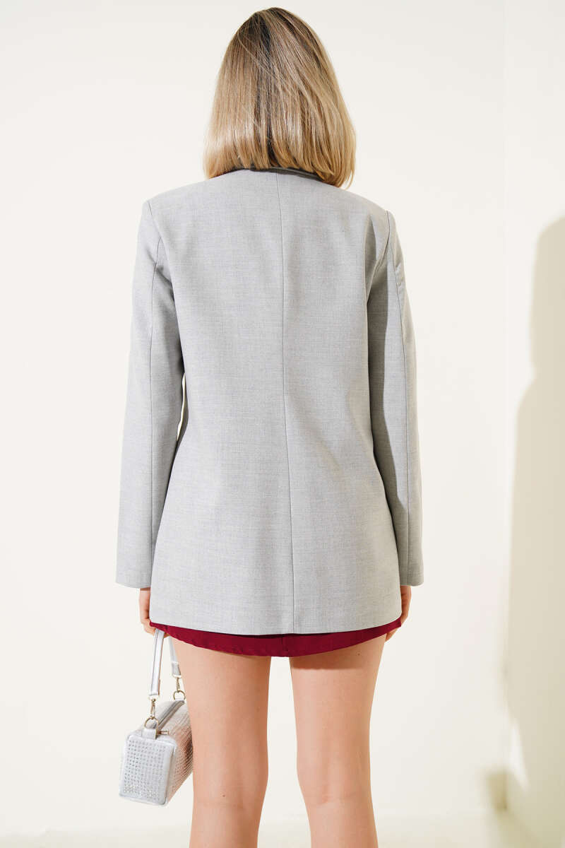 Çizgi Astarlı Düğmeli Blazer Ceket