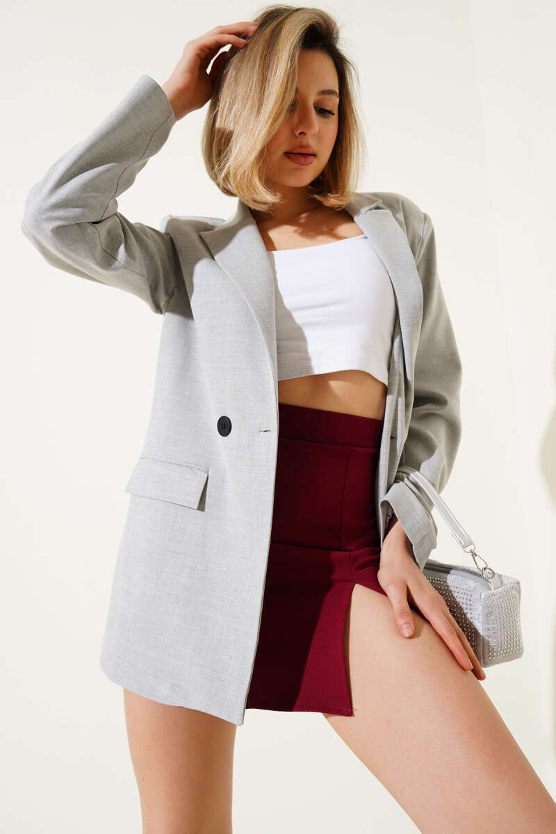 Çizgi Astarlı Düğmeli Blazer Ceket