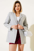 Çizgi Astarlı Düğmeli Blazer Ceket