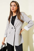 Çizgi Astarlı Düğmeli Blazer Ceket