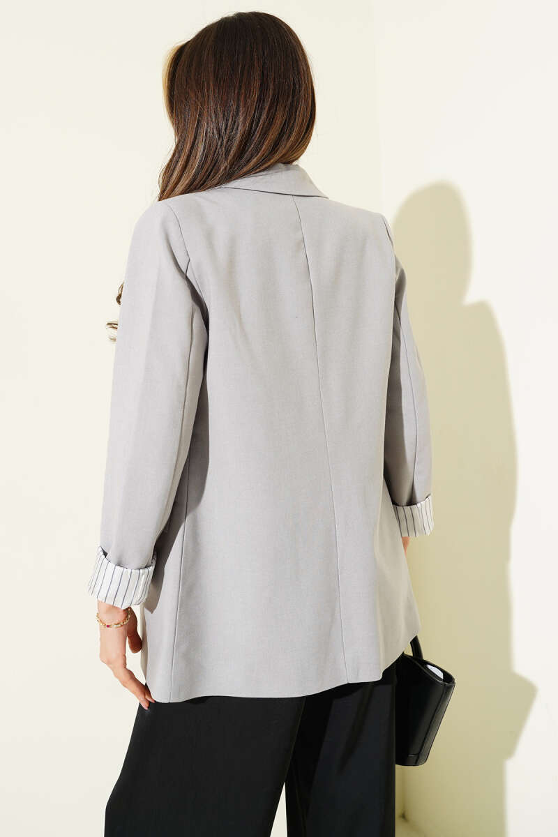 Çizgi Astarlı Düğmeli Blazer Ceket