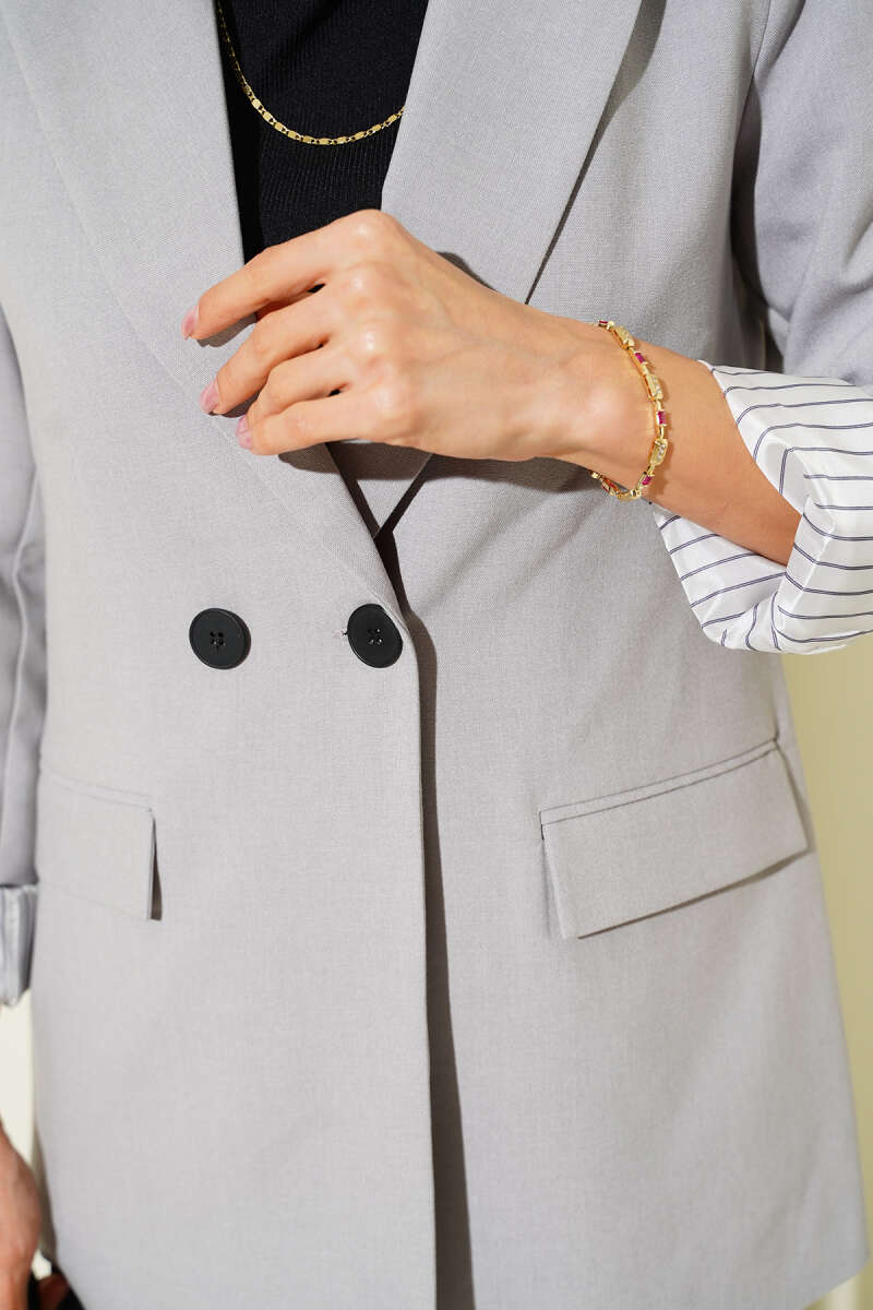 Çizgi Astarlı Düğmeli Blazer Ceket