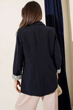 Çizgi Astarlı Düğmeli Blazer Ceket