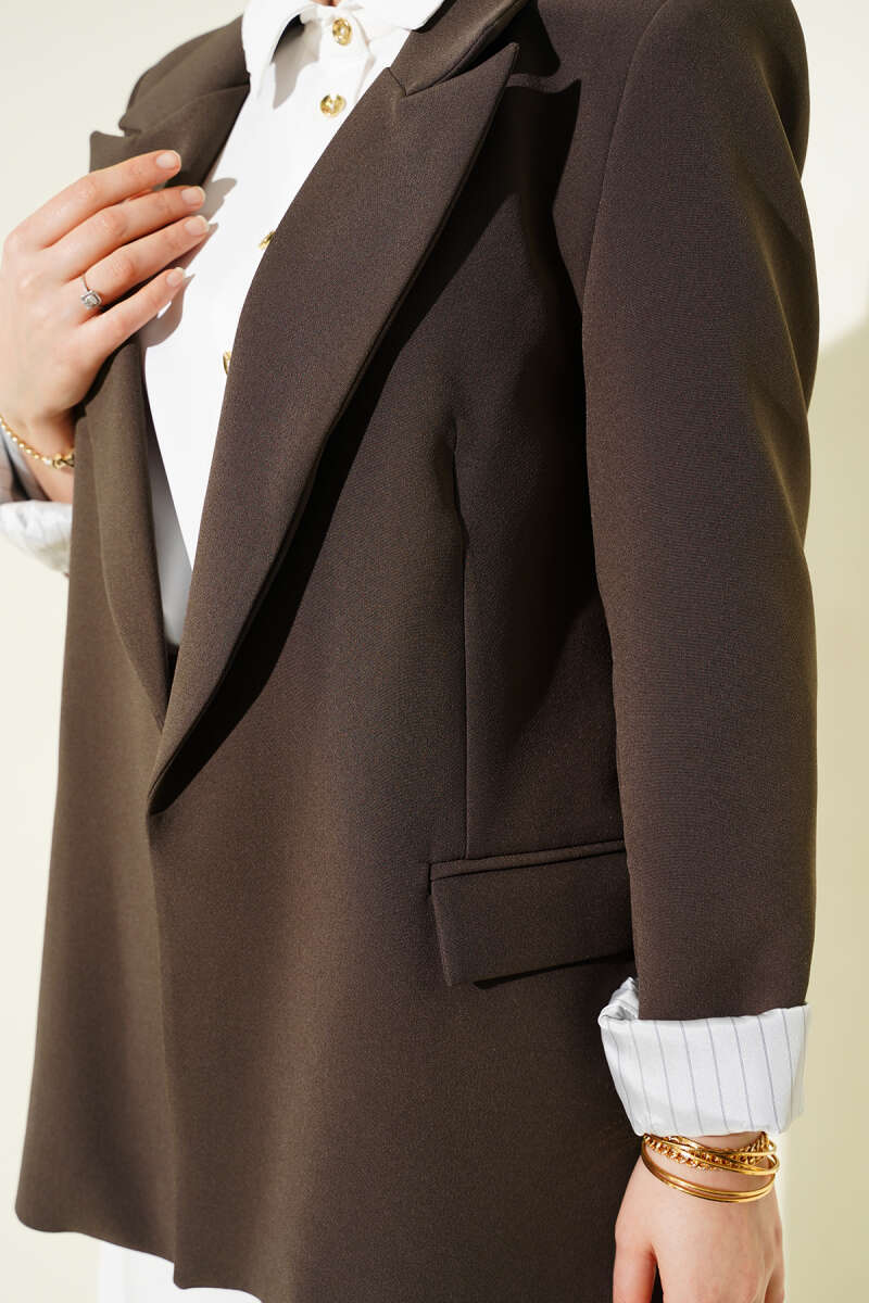 Çizgi Astarlı Kruvaze Yaka Blazer Ceket
