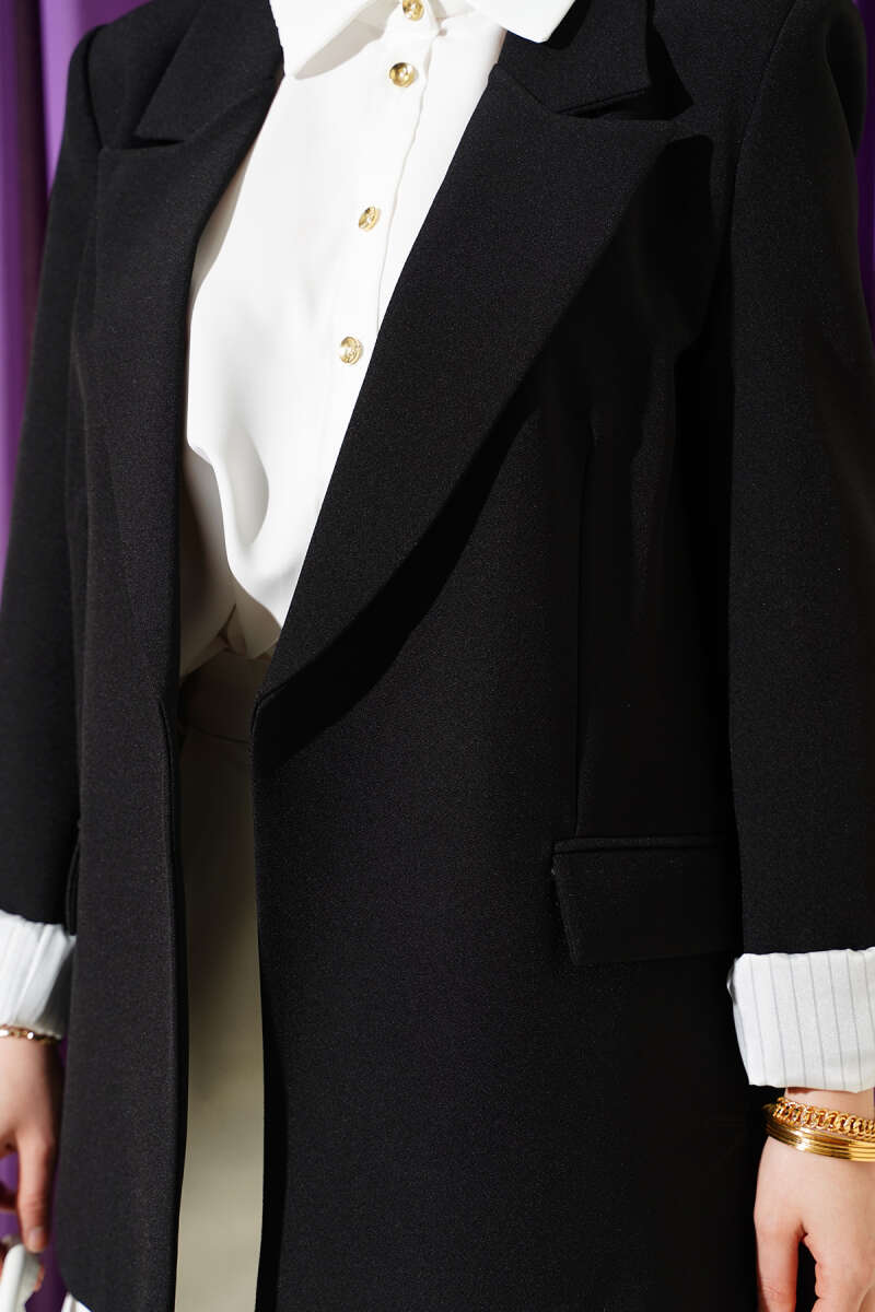 Çizgi Astarlı Kruvaze Yaka Blazer Ceket