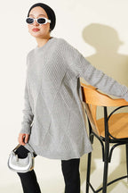 Çizgi Baklava Desen Triko Tunik