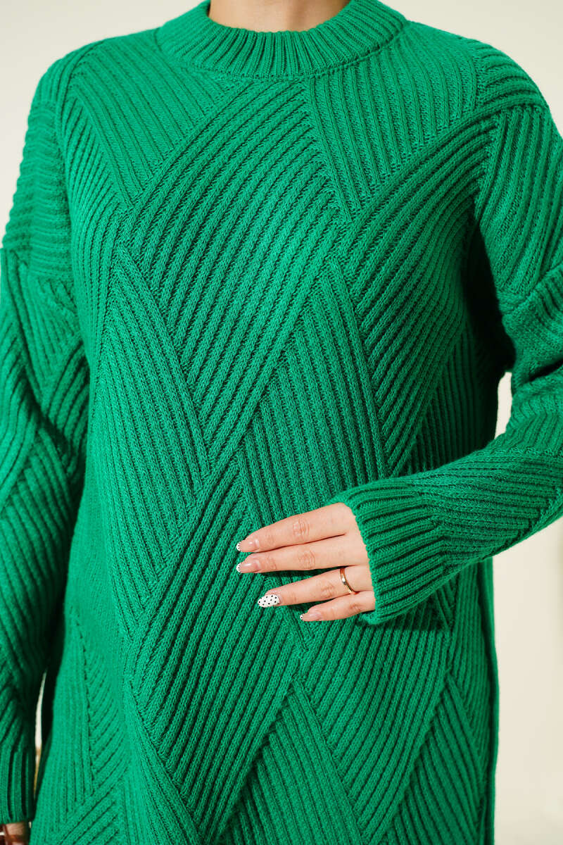 Çizgi Baklava Desen Triko Tunik