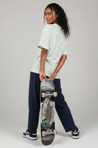 Çizgi Detaylı Oversize T-shirt Çağla Yeşili