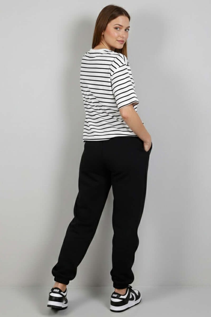 Çizgi Detaylı Oversize T-shirt Lacivert