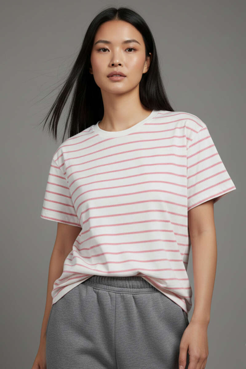 Çizgi Detaylı Oversize T-shirt