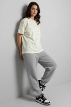 Çizgi Detaylı Oversize T-shirt Sarı