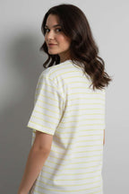 Çizgi Detaylı Oversize T-shirt Sarı