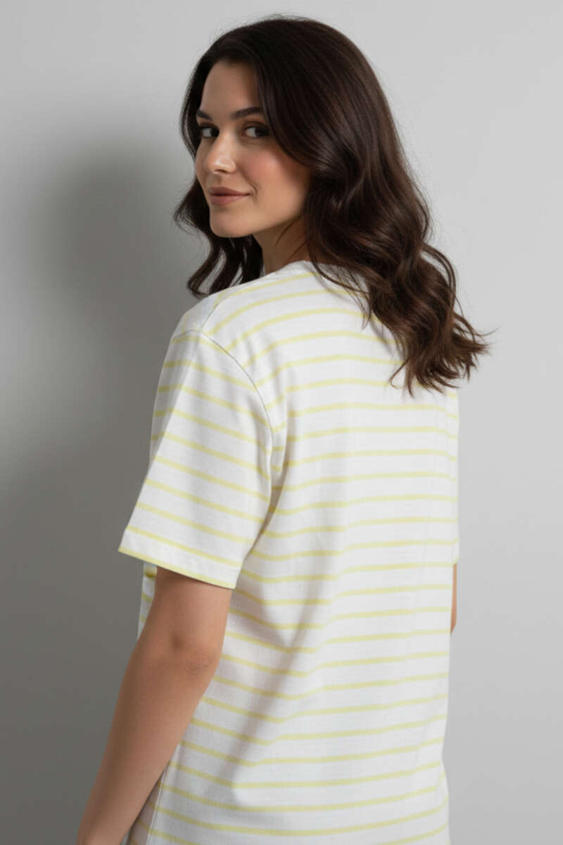 Çizgi Detaylı Oversize T-shirt Sarı