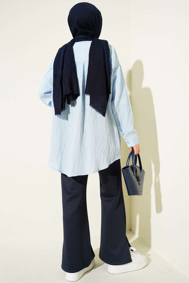 Çizgi Dikişli Pullu Oversize Gömlek