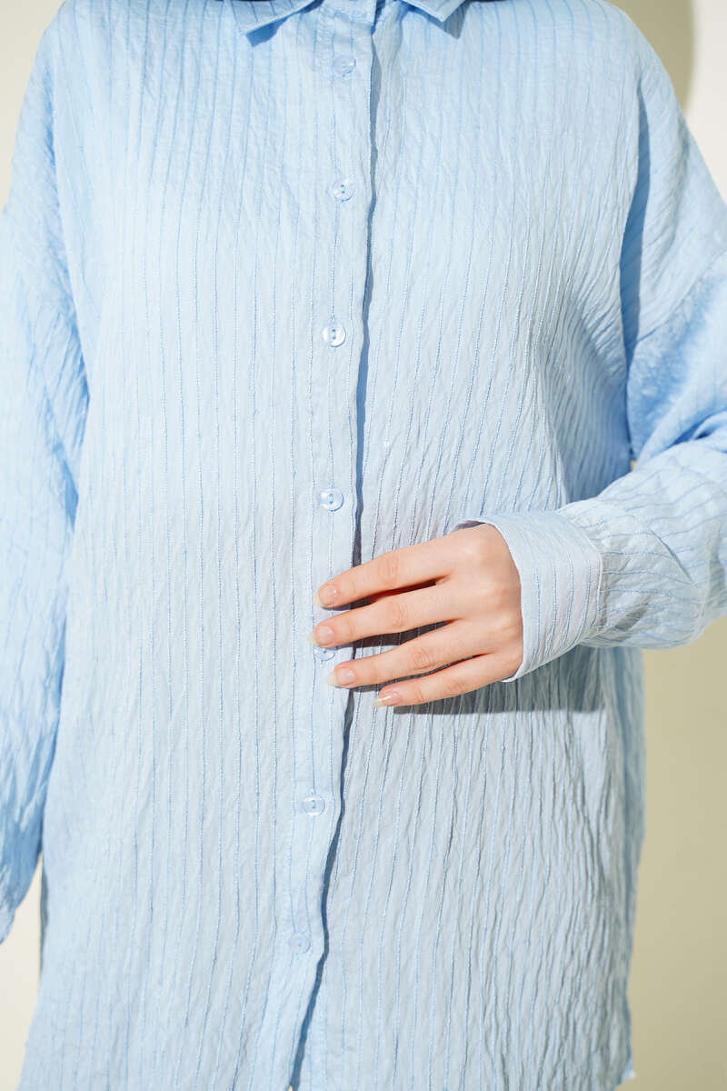 Çizgi Dikişli Pullu Oversize Gömlek