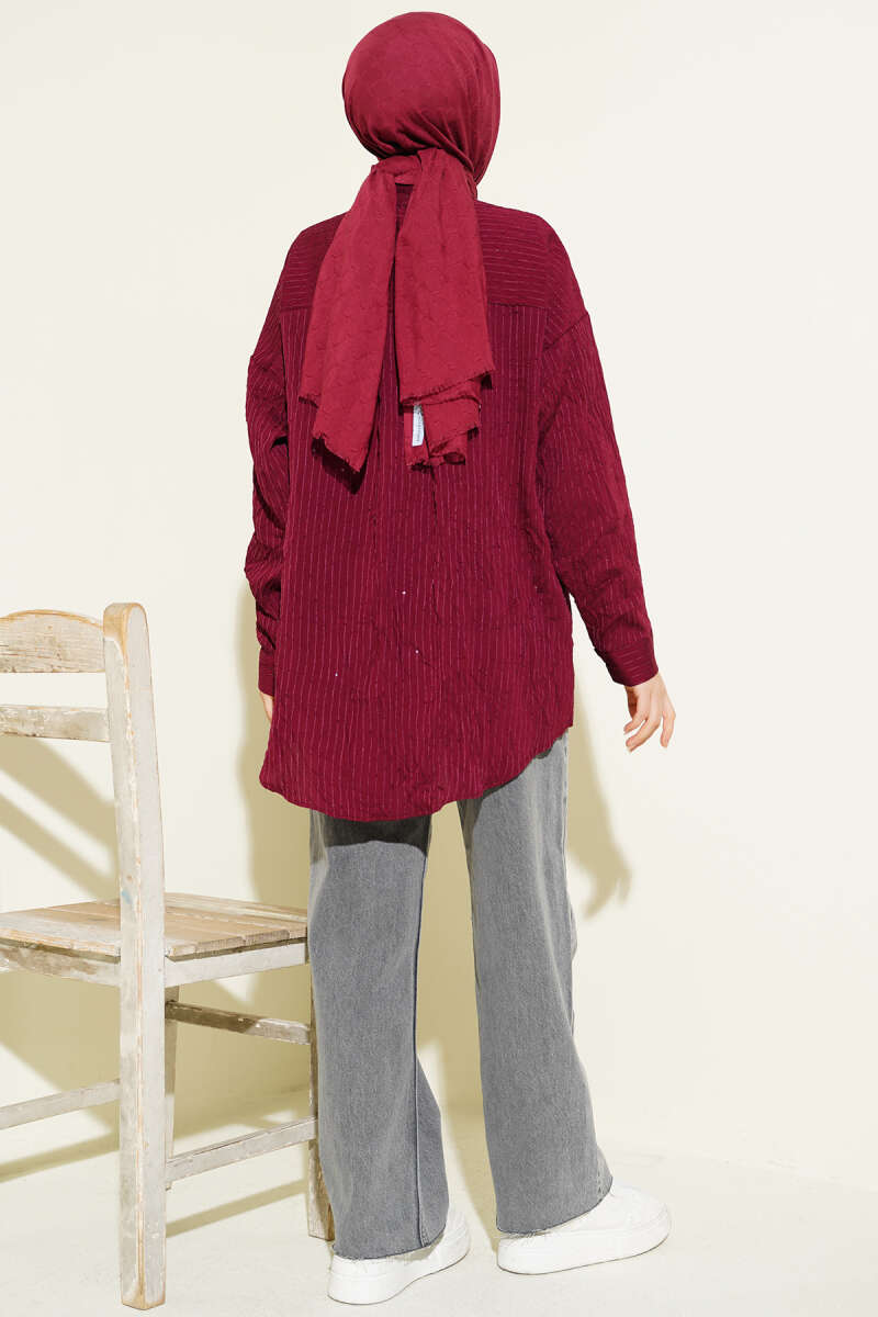 Çizgi Dikişli Pullu Oversize Gömlek