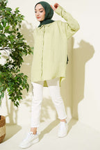 Çizgi Dikişli Pullu Oversize Gömlek