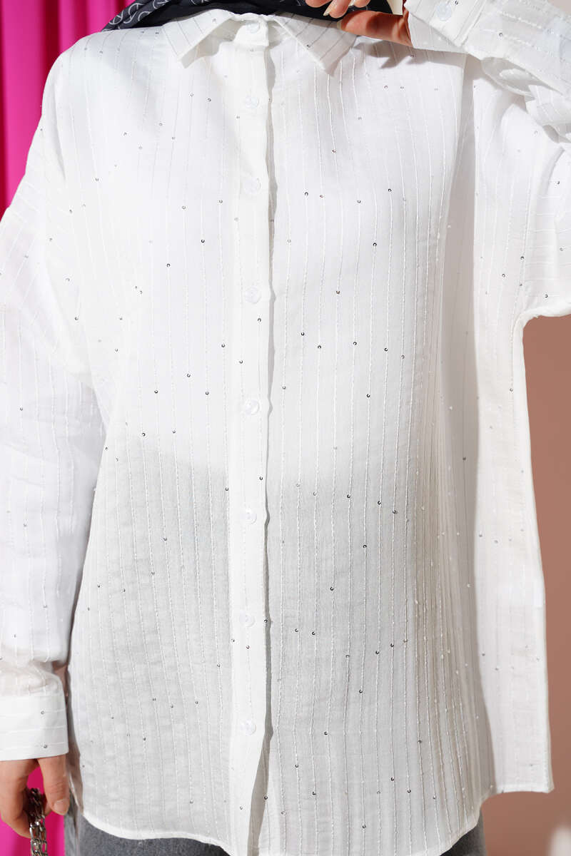 Çizgi Dikişli Pullu Oversize Gömlek