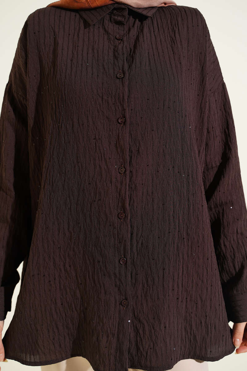 Çizgi Dikişli Pullu Oversize Gömlek