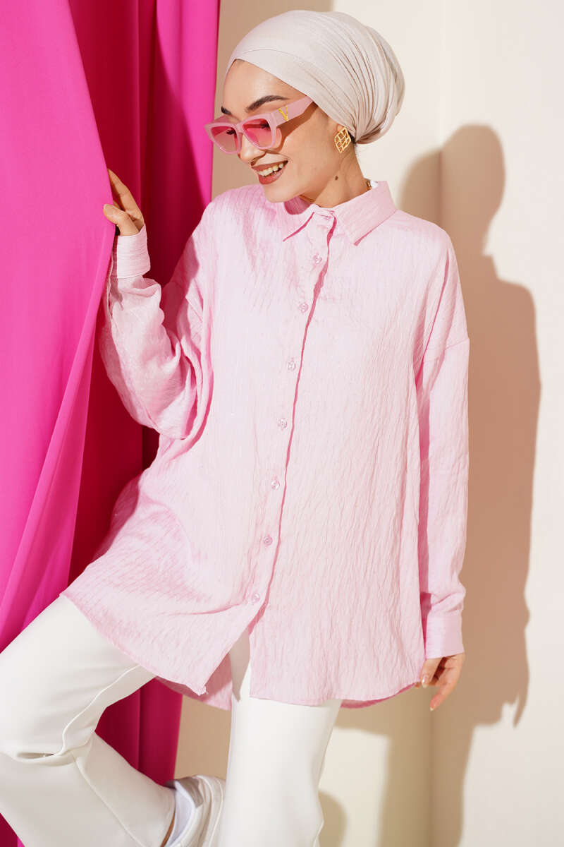 Çizgi Dikişli Pullu Oversize Gömlek