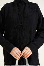 Çizgi Dikişli Pullu Oversize Gömlek