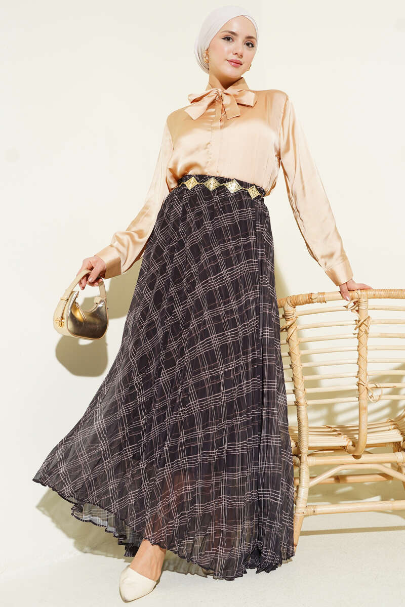 Striped Chiffon Skirt with Elastic Waist Второстепенное изображение товара