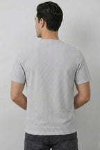 Çizgili Bisiklet Yaka T-shirt Gri
