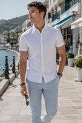 Çizgili Kısa Kol Slim Fit Erkek Gömlek