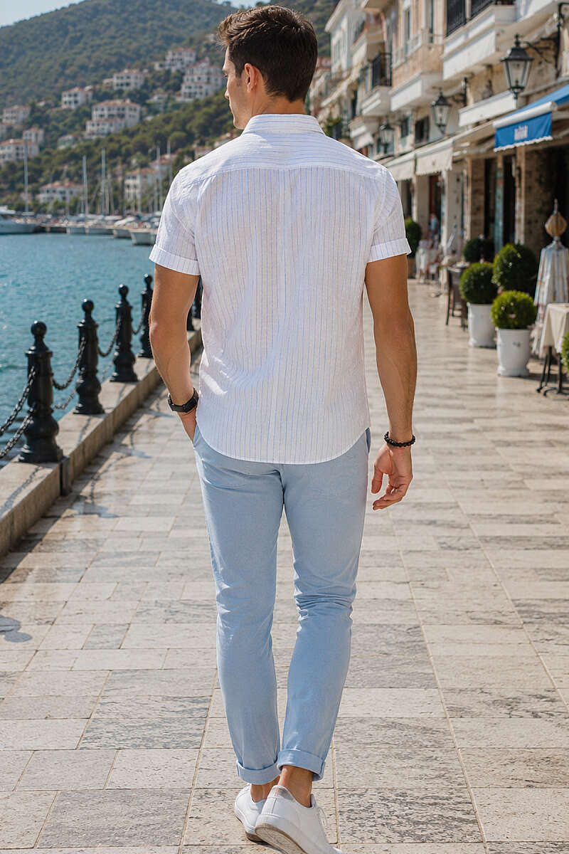 Çizgili Kısa Kol Slim Fit Erkek Gömlek