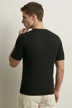 Çizgili Merserize T-shirt Siyah