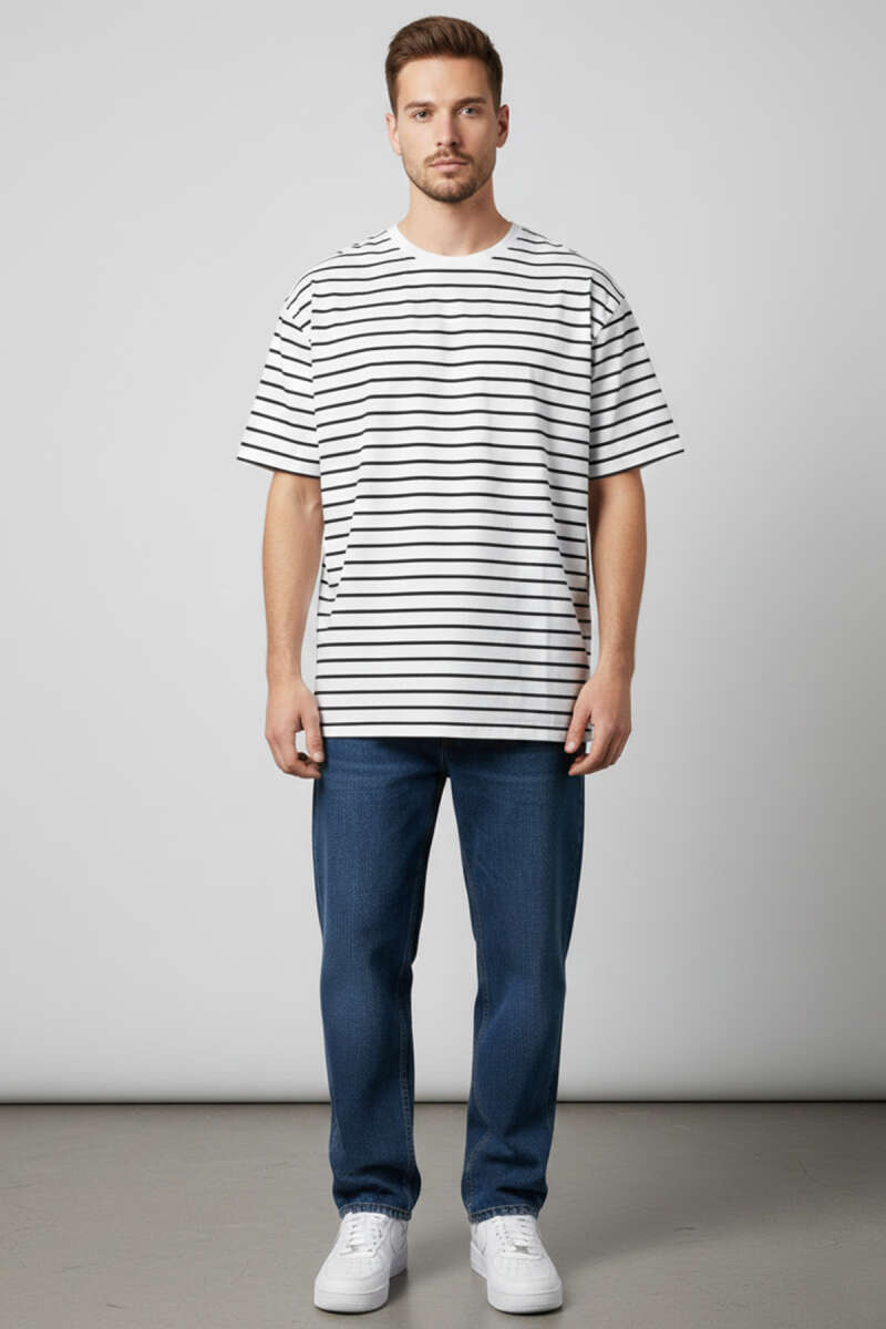 Çizgili Oversize Erkek T-shirt