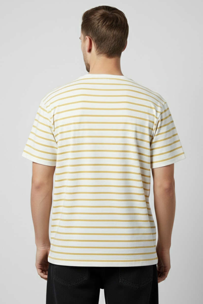 Çizgili Oversize Erkek T-shirt Sarı