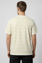 Çizgili Oversize Erkek T-shirt Sarı