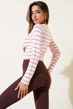 Çizgili Uzun Kol Crop