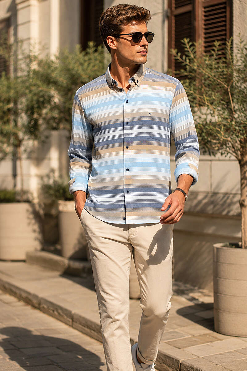 Çizgili Uzun Kol Slim Fit Erkek Gömlek