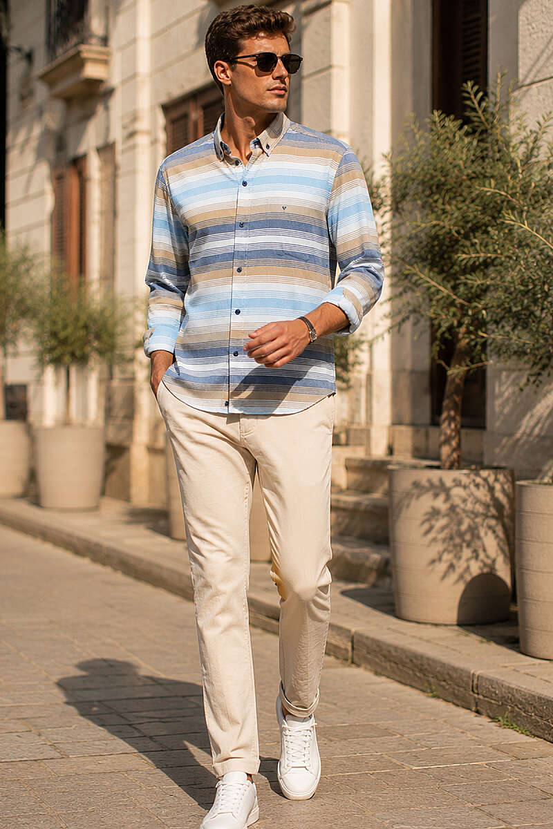 Çizgili Uzun Kol Slim Fit Erkek Gömlek