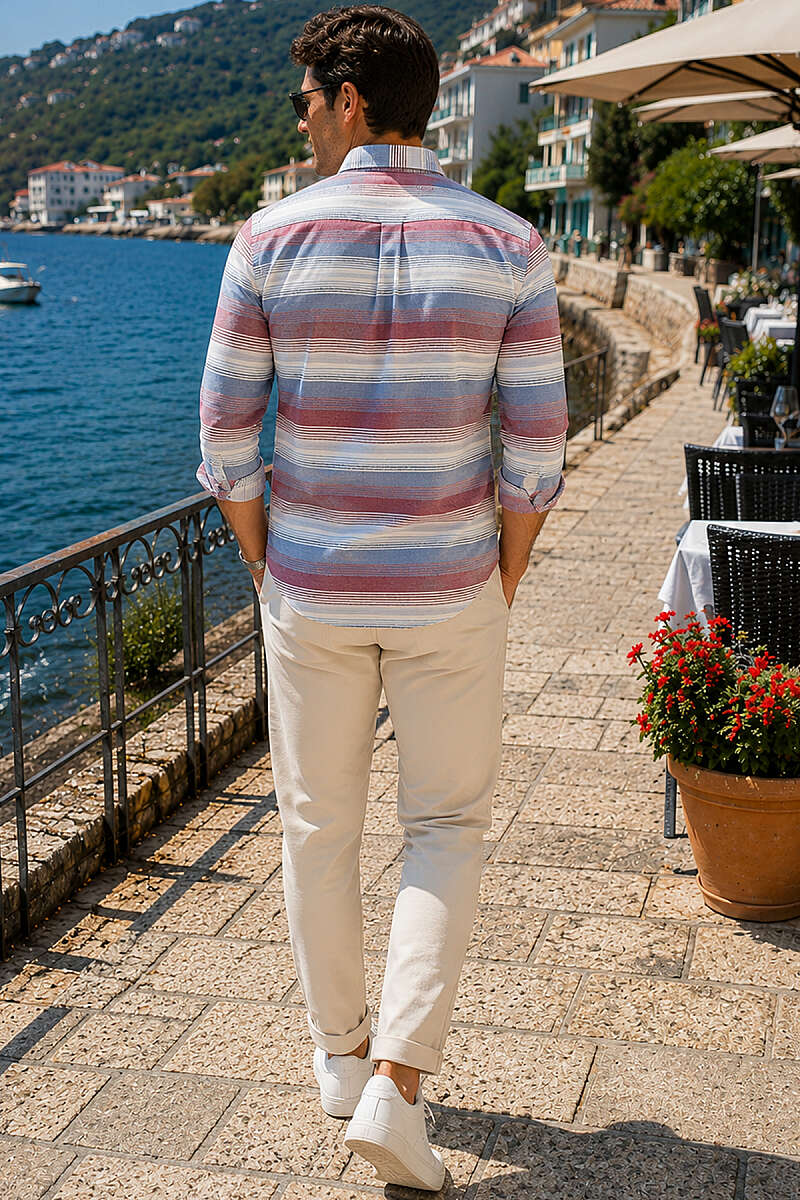 Çizgili Uzun Kol Slim Fit Erkek Gömlek