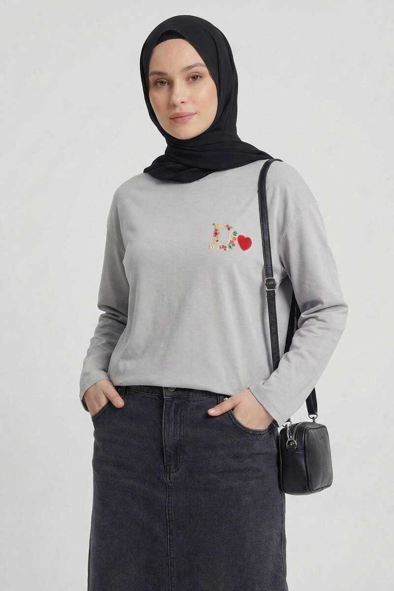 D Logolu Kalp Armalı Tunik