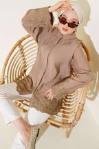 Lace Detailed Hidden Button Shirt