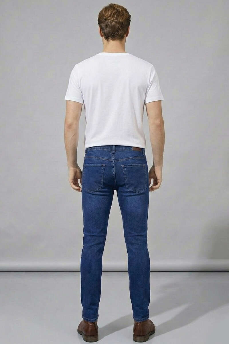 Dar Paça Bel Düğmeli Erkek Kot Pantolon