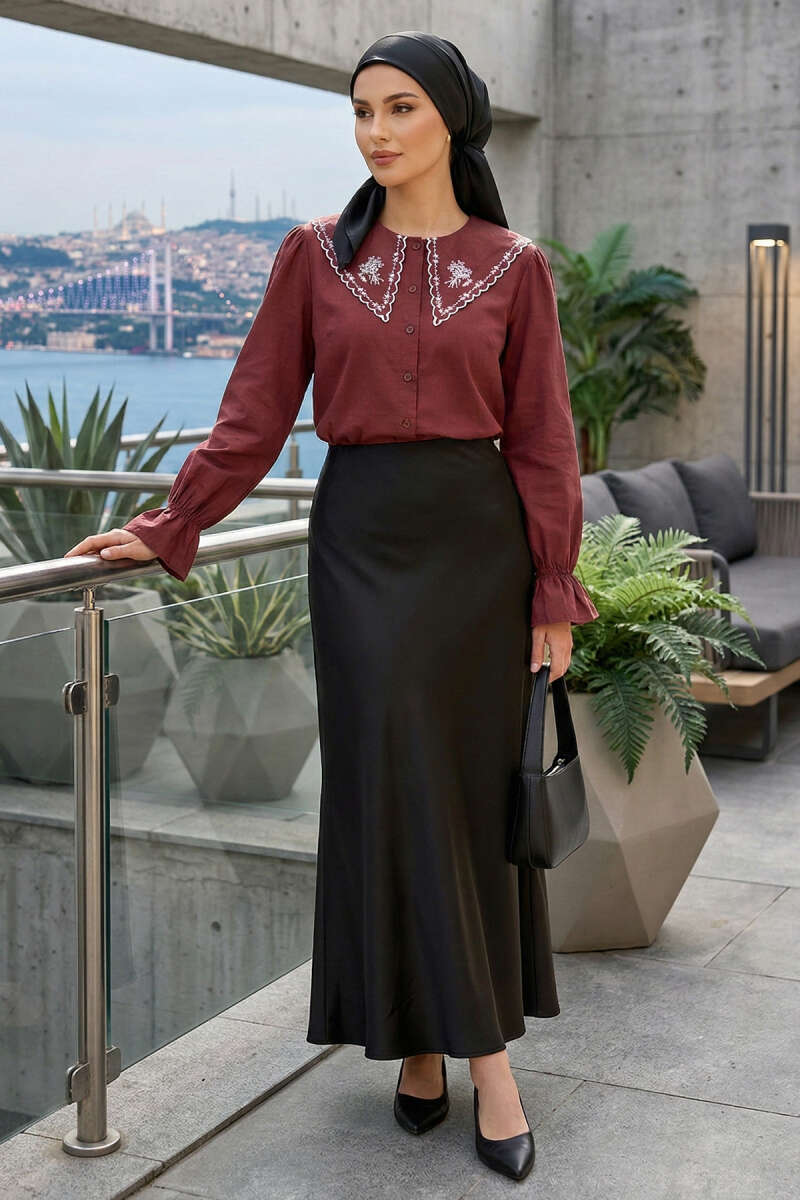 Denizci Yaka Nakışlı Gömlek