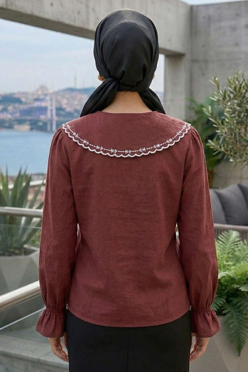 Denizci Yaka Nakışlı Gömlek