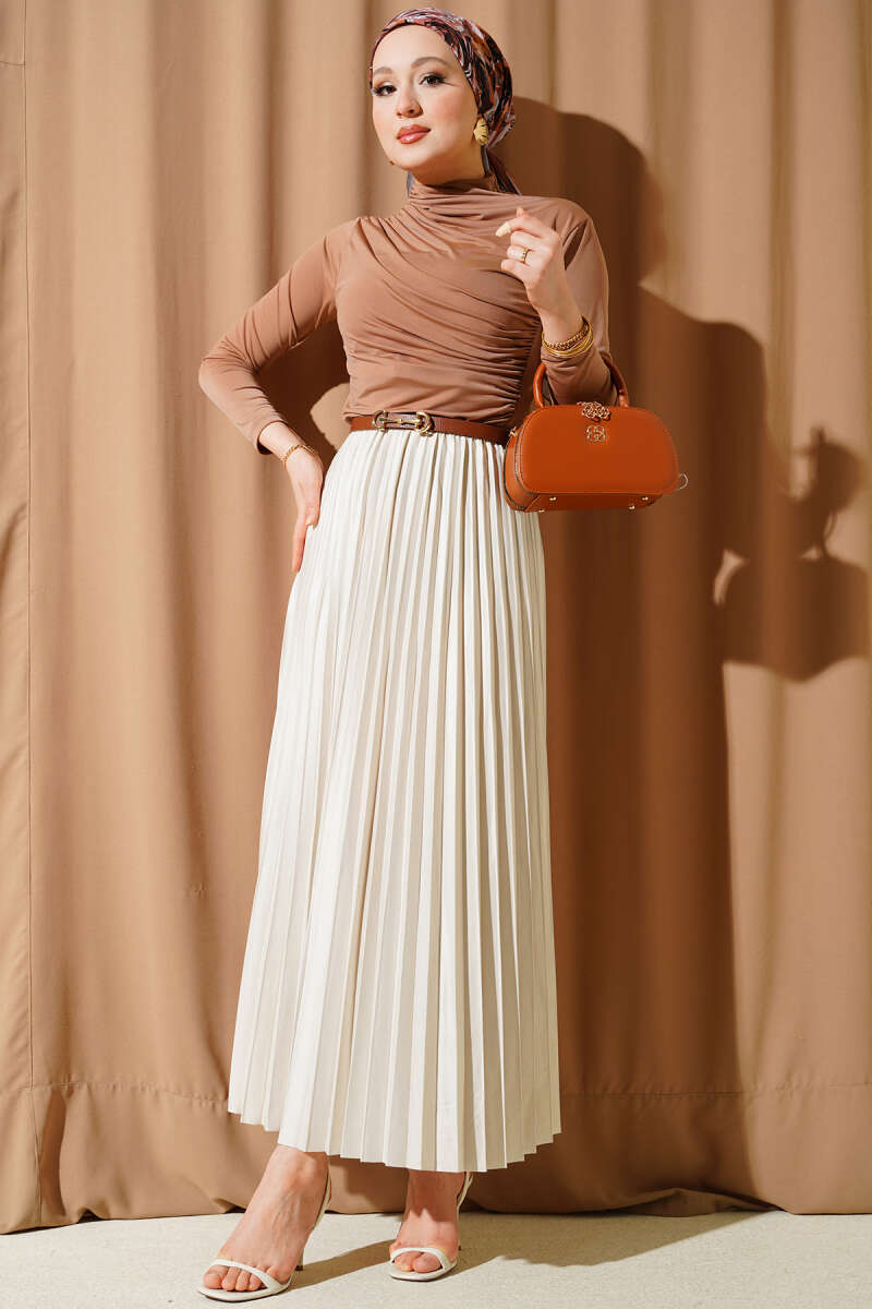 Deri Görünümlü Pileli Etek