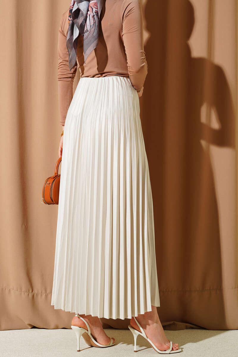 Deri Görünümlü Pileli Etek