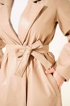 Leather Belted Double-breasted Collar Trench Coat