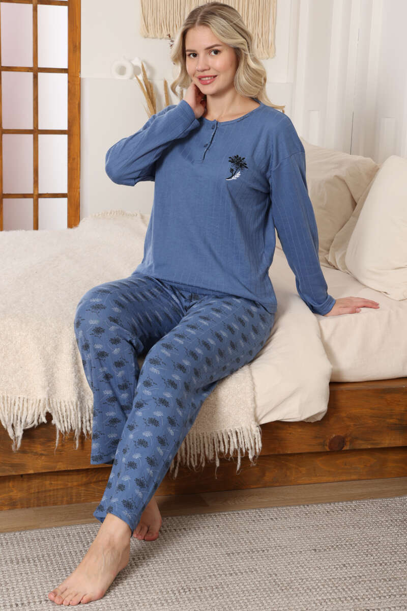 Desen Fitilli Pijama Takımı İndigo