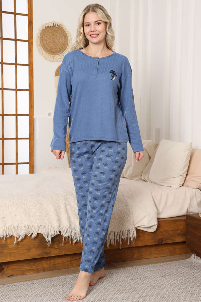 Desen Fitilli Pijama Takımı İndigo