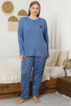 Desenli Büyük Beden Pijama Takımı İndigo