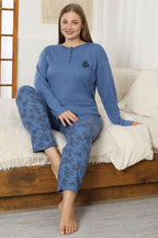 Desenli Büyük Beden Pijama Takımı İndigo